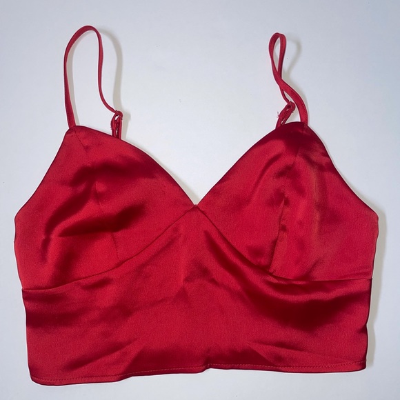 Satin Red Cropped Tank Top - Picture 1 of 6